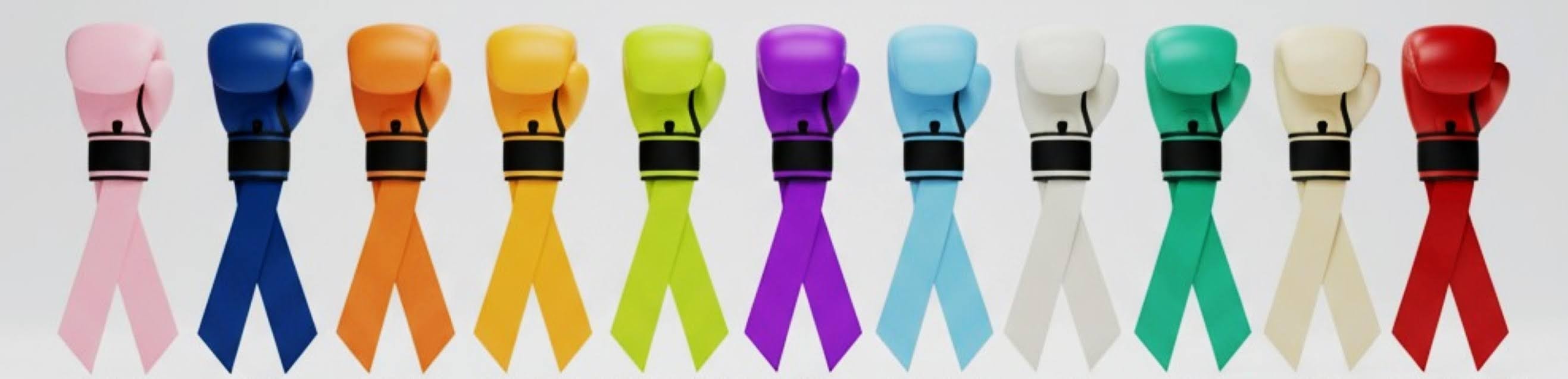Colorful cancer awareness ribbons with boxing gloves