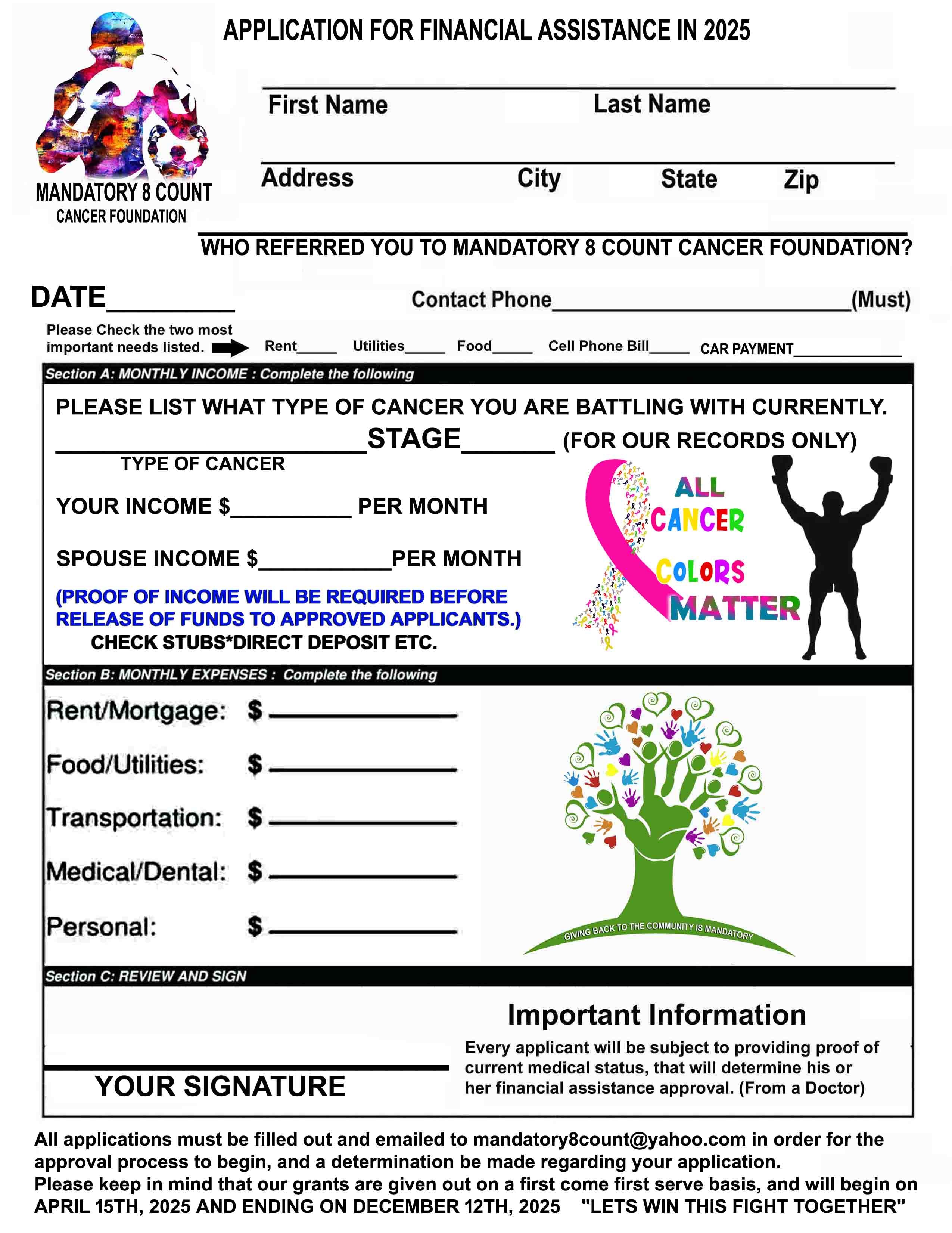 Mandatory 8 Count Cancer Foundation — Application for Financial Assistance 2026