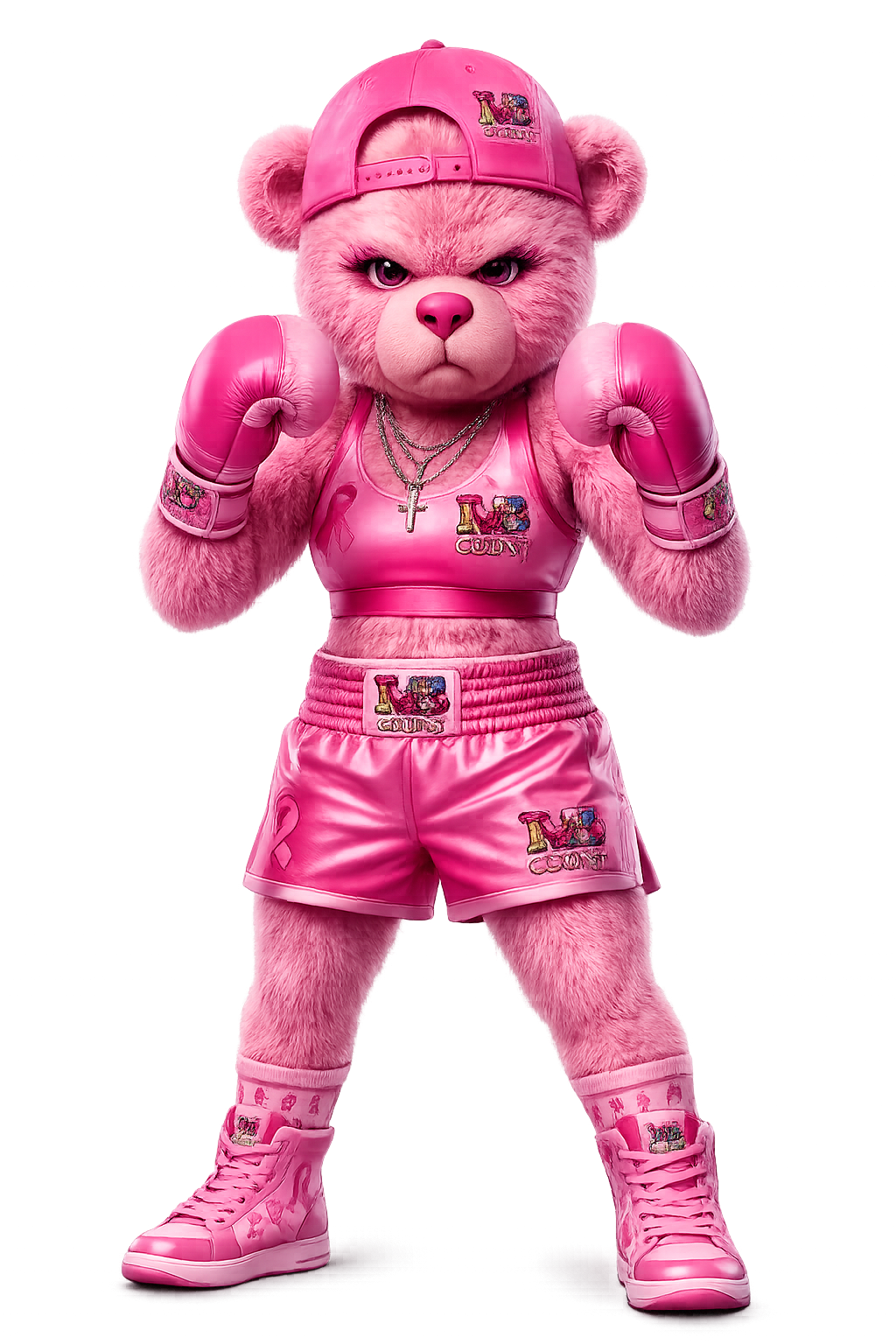 M8 Count pink teddy bear mascot ready to knock on your door