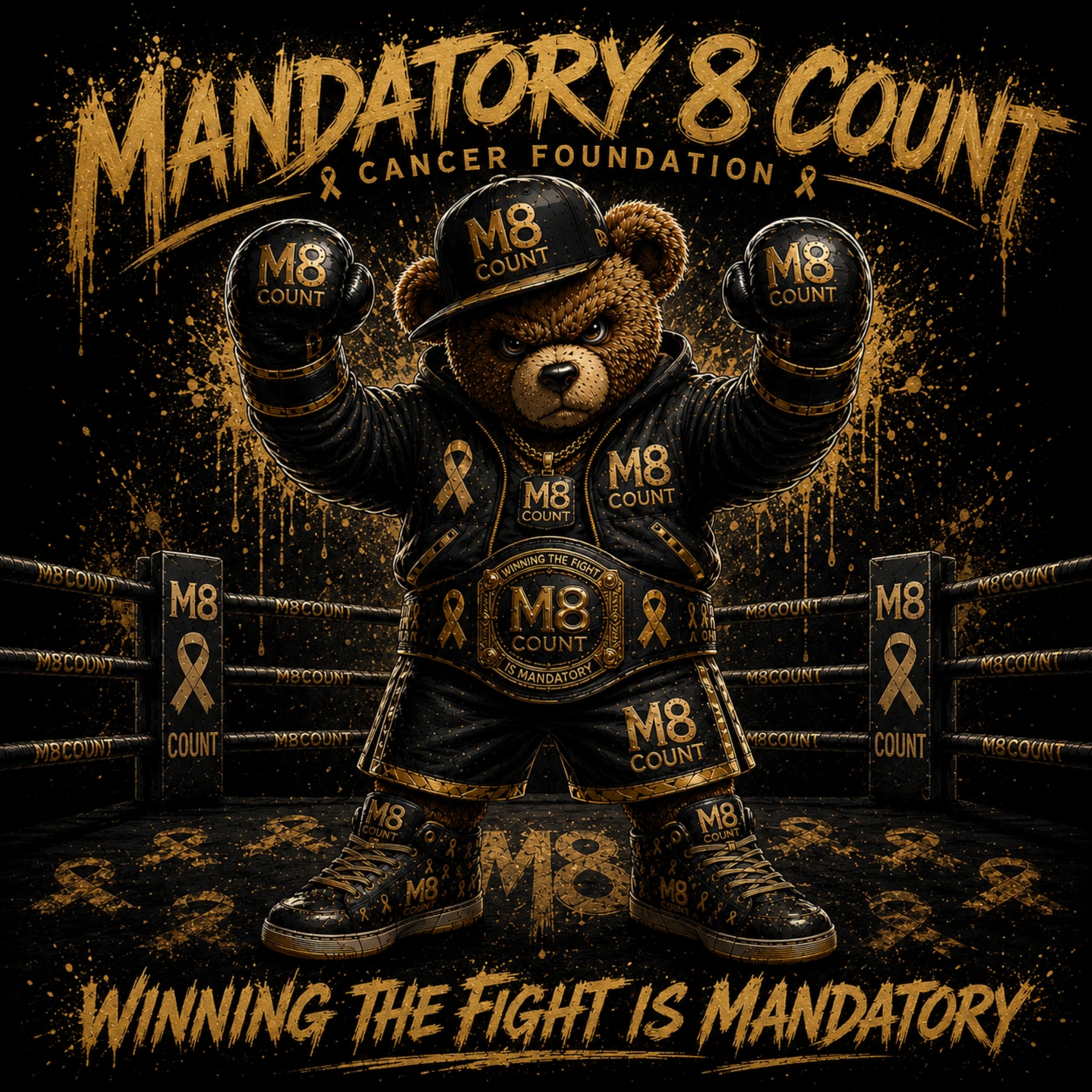 M8 Count boxing bear with colorful cancer awareness ribbons — I Only Care About These Colors t-shirt design